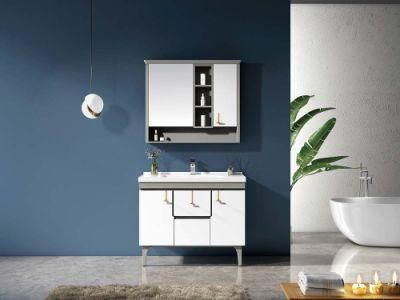 PVC Paint Free Wall Mounted Type Bath Bathroom Cabinet Vanity with Artificial Stone Top Ceramic Basin and Mirror Cabinet
