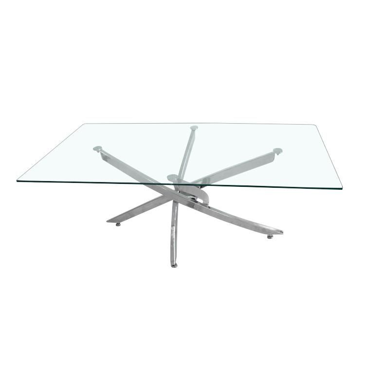 Square Tempering Glass Dinner Stainless Steel Frame Dining Table