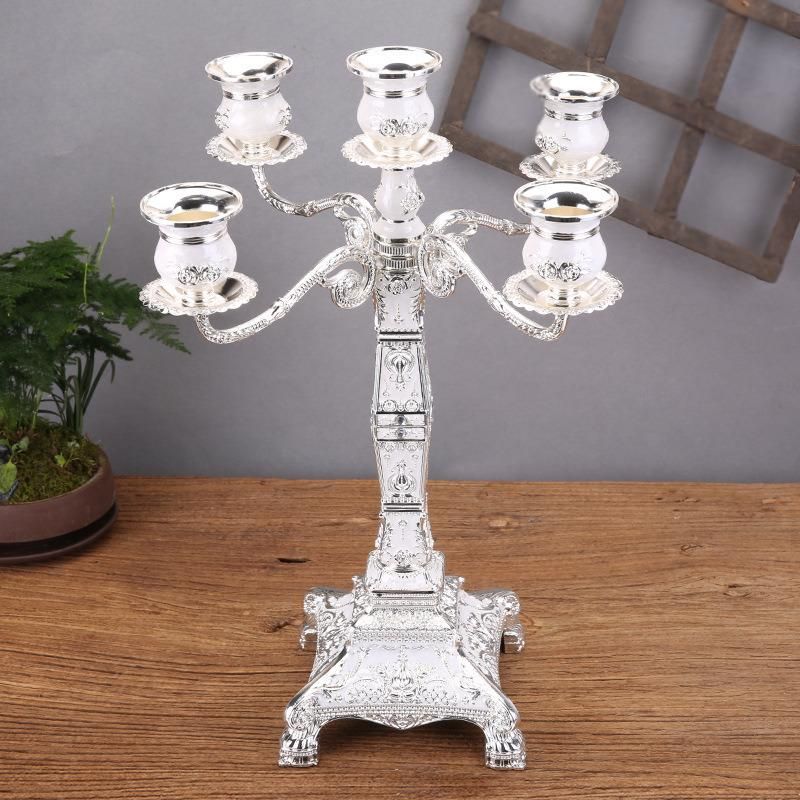 European Style Square Candle Dining Table Candle Holder Decoration Glass Retro Western Food Household Metal Light Luxury Candle Holder