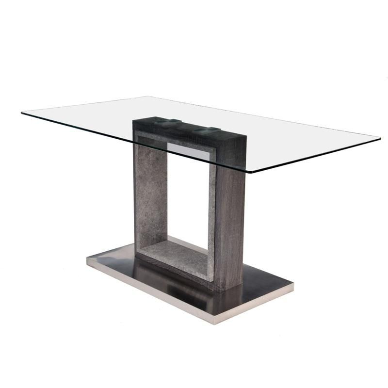 Stylish Clear Glass Rectangular Smooth Surface Dining Table Set with 4 PU Leather High Back Chairs