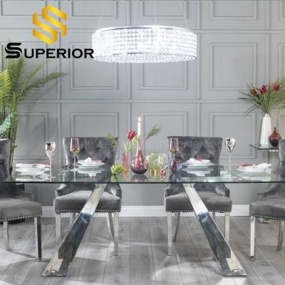 Rectangular Tempered Glass Dining Room Table Stainless Steel Home Furniture