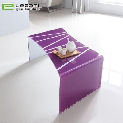 Simple Purple Painting Bent Glass Center Coffee Table