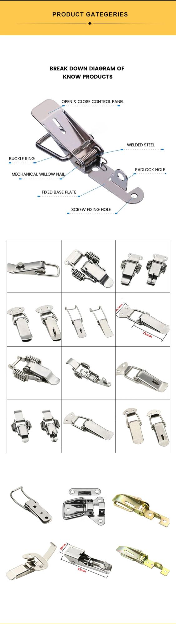 Suitcase Snap Chest Latch Spring Claw Toggle Latch with Safety Catch