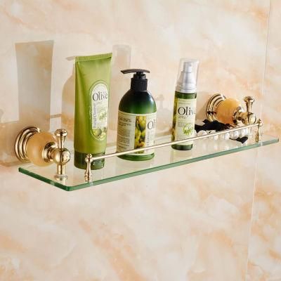 Bathroom Glass Metal Storage Rack with Gem Ornament Square Shape Basket Shelves