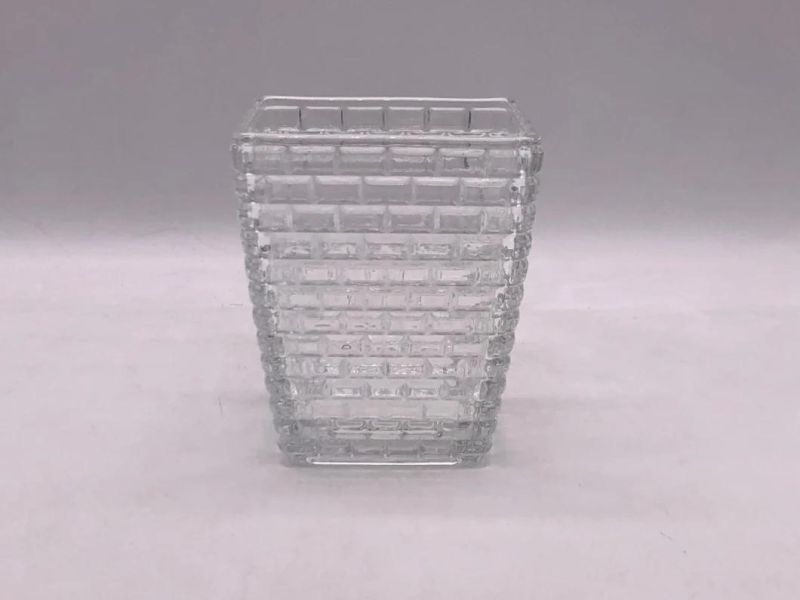 Square Glass Candle Holder with Customized Spray Color for Decoration