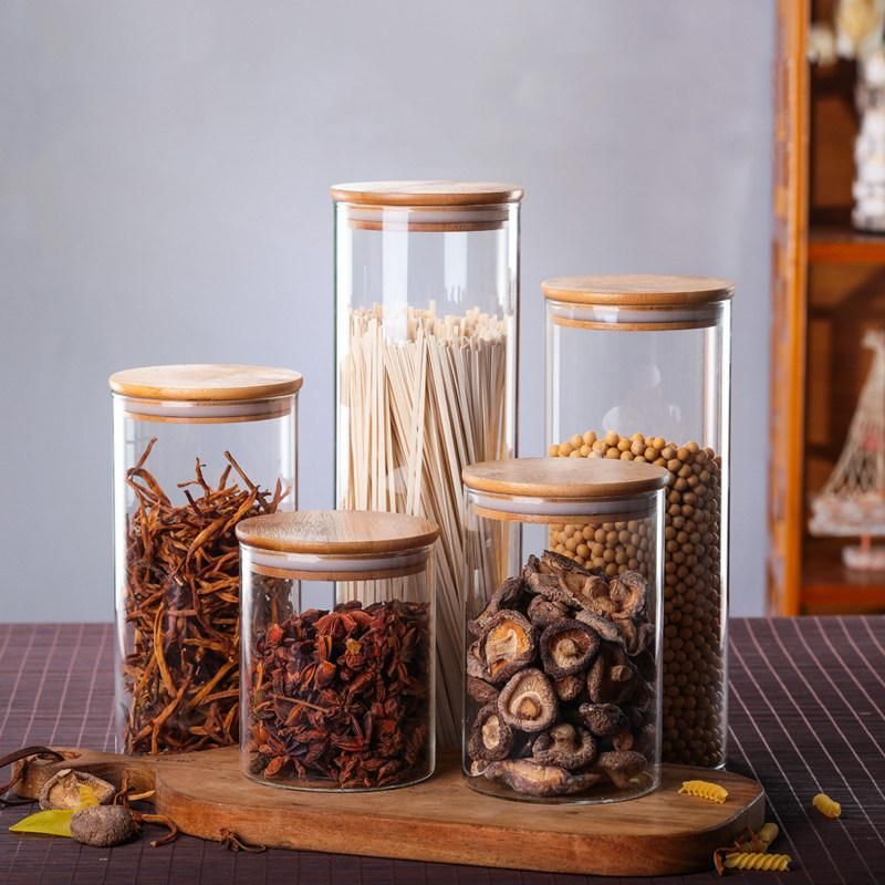 Glass Jars with Bamboo Lids Silicon Ring Air Tight Kitchen Food Cereal Containers for Storage