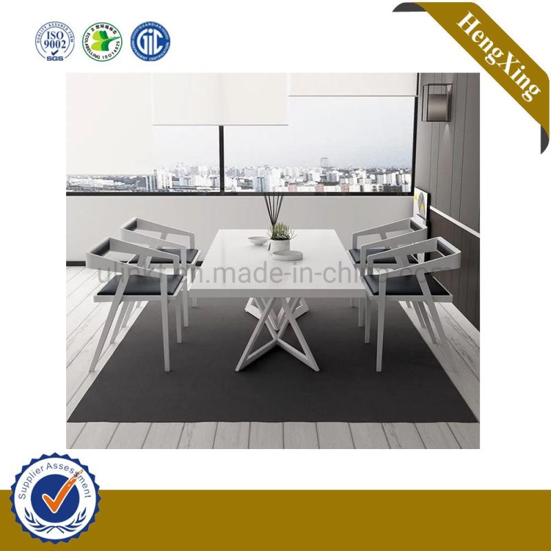 2021 New Design White Color Melamine Laminated Board Dining Table Vhair Set Wooden Home Furniture Modern Dining Furniture (UL-9D096)