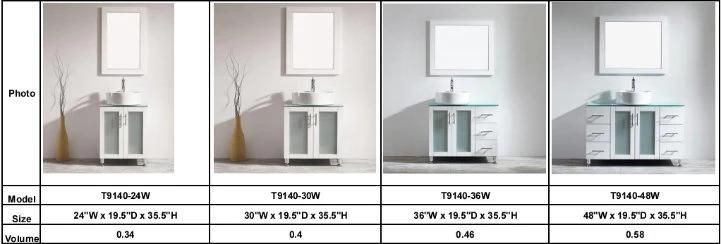 Ceramic Basin Tool Tempered Glass Top Bathroom Cabinet Vanity with Mirror T9140-30W