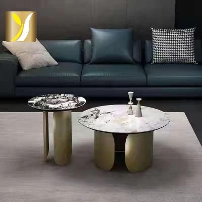 Cheap Price High Quality Coffee Round Marble Tea Table with Stainless Steel Base