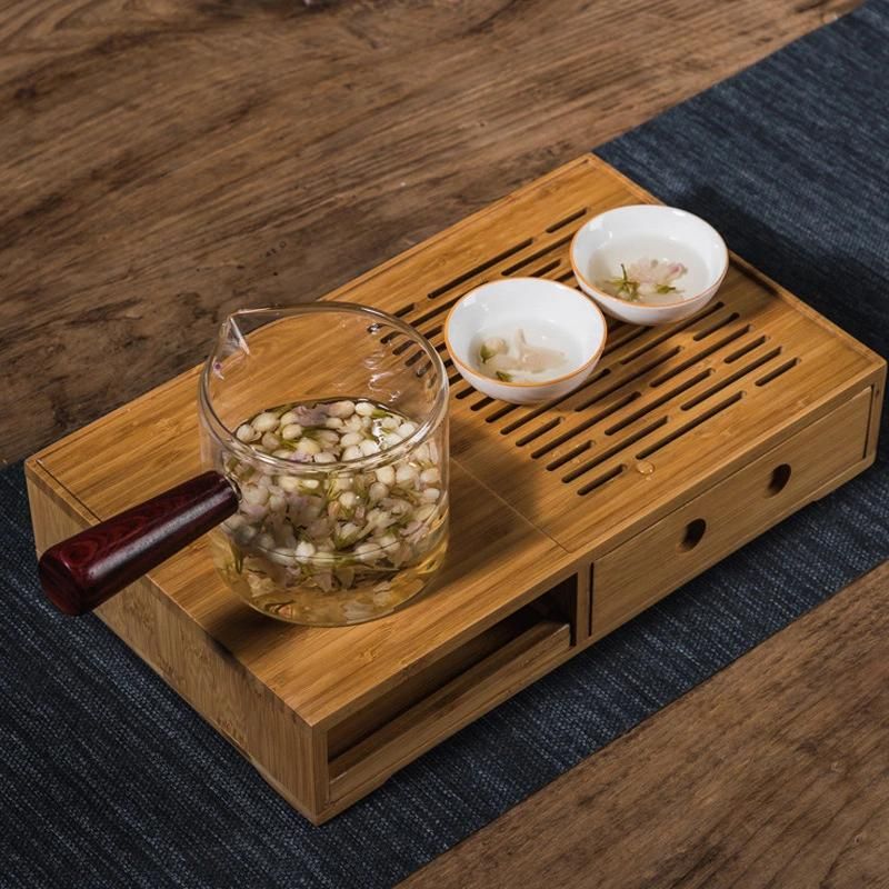 Bamboo Teapot Warmer Candle Glass Teapot Heat with Tea Serving Tray Set