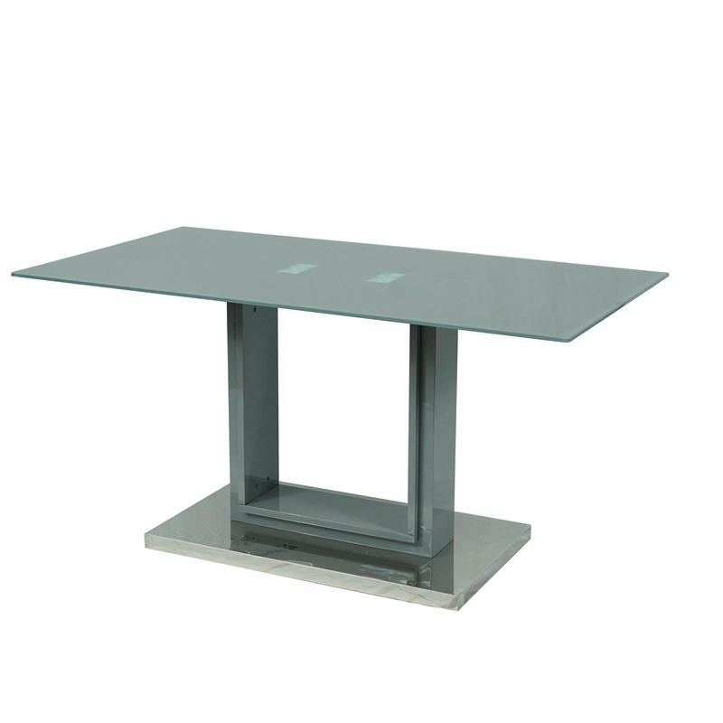 Modern Design Room Furniture Wooden Table Stainless Steel Base Clear Rectangle Tempered Glass Top Dining Table