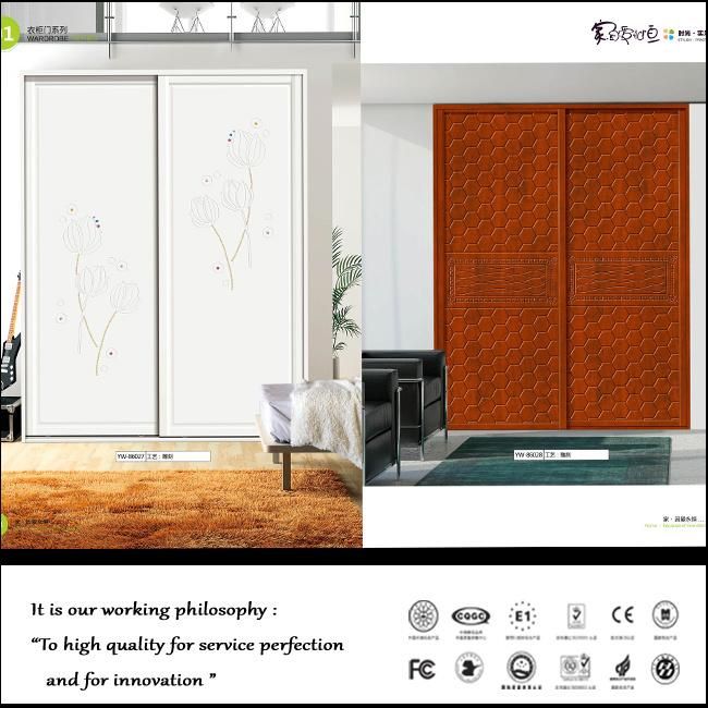 European Style PU Leather Sliding Wooden Bedroom Wardrobe