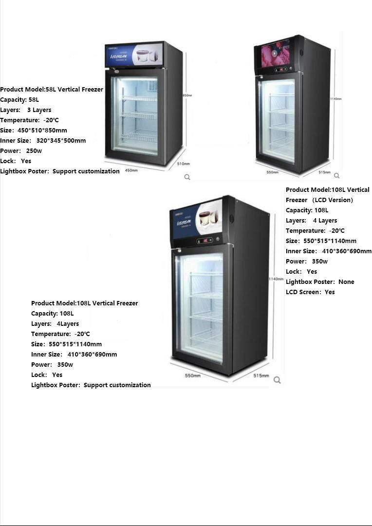 LCD Screen Customized Commercial Ice Cream Display Case/ Popsicle Display Freezer /Mini Display Cabinet