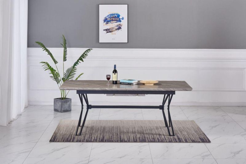 Modern Home Restaurant Dining Room Furniture High Quality Extendable MDF Table Top Dining Table with Steel Tube Leg