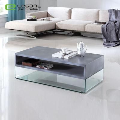 Living Room Cement Painting MDF Table Glass Coffee Table