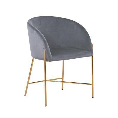 Nordic Style Arm Fabric Restaurant Gold Metal Leg Simple Dining Chair for Living Room