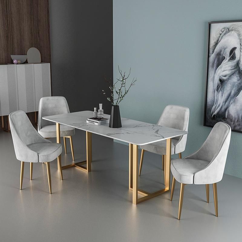 Modern Home Hotel Restaurant Furniture Tempered Glass Marble Gold Legs Stainless Steel Dining Table