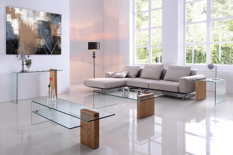 Simple Design Clear Bent Tempered Glass Shelf Coffee Table