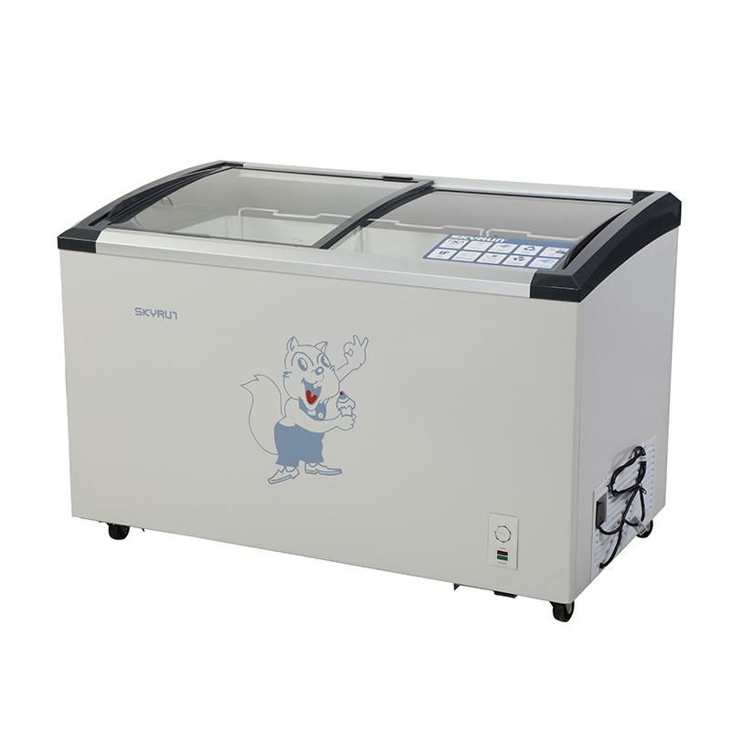 China Factory OEM 458L Curved Glass Gelato Ice Cream Display Showcase Chest Freezer for Sale