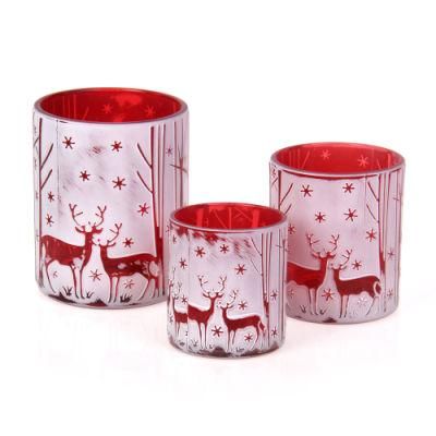 Brush Color Embossed Glass Jar Votive Tealight Candle Holders for Home Decor