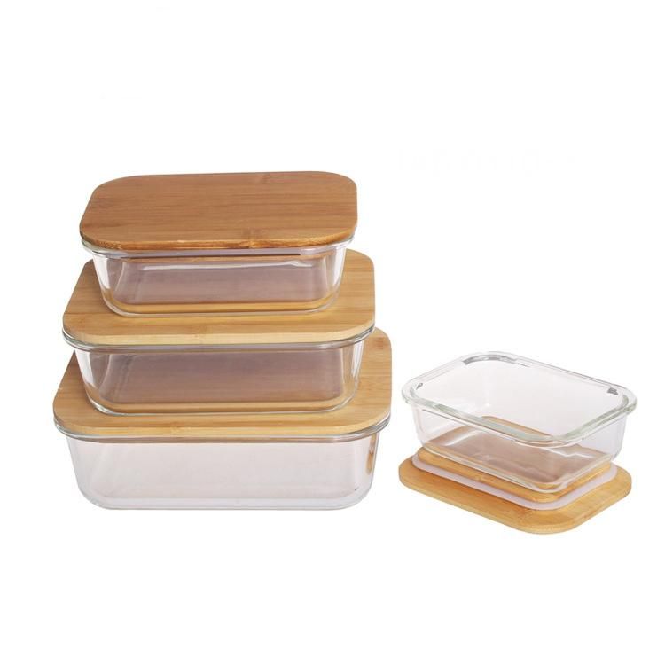 New Design Eco-Friendly High Borosilicate Glass Storage Food Container with Bamboo Wood Lid