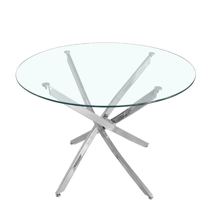 Factory Hot Sale Cheap Modern Glass Top Chromed Legs Dining Table Set