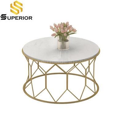 Living Room French Classic Steel Base Marble Coffee Table