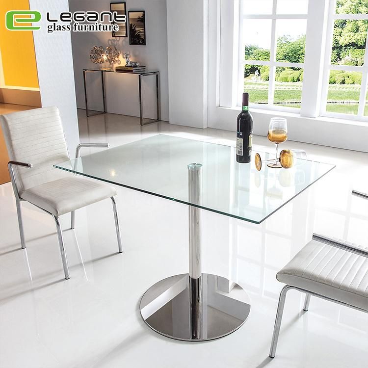 Modern Tempered Glass Bar Table with Stainless Steel Base