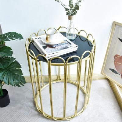 Arabian Hot Selling Elegant Style Black Featured Glass and Lace Golden Metal Coffee Table