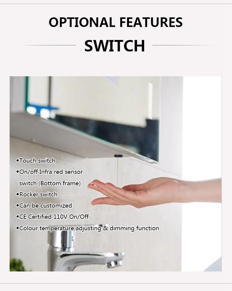 Simple Clear Glass LED Bathroom Mirror with Sensor Switch Touch