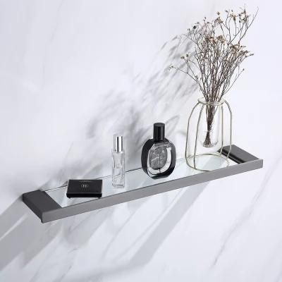 Matt Black Bathroom Accessory Set Double Glass Towel Rack