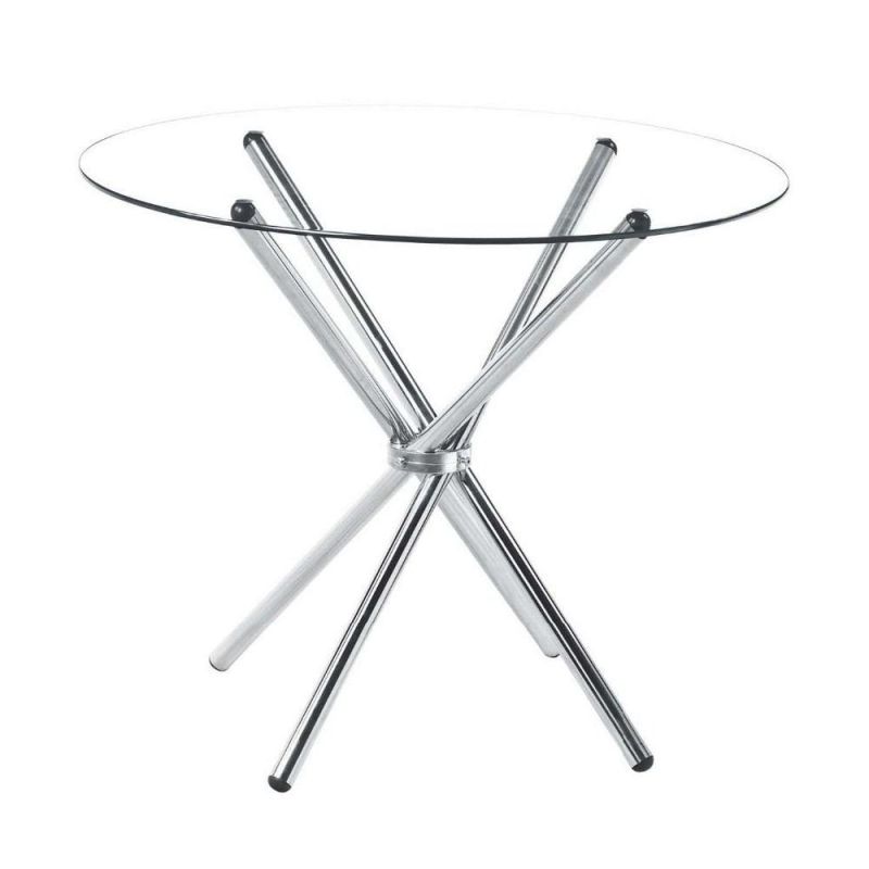 Hot Sale Tempered Glass Top Stainless Steel Chromed Iron Leg Customized Table Size Modern Style Dinner Restaurant Furniture Dining Table