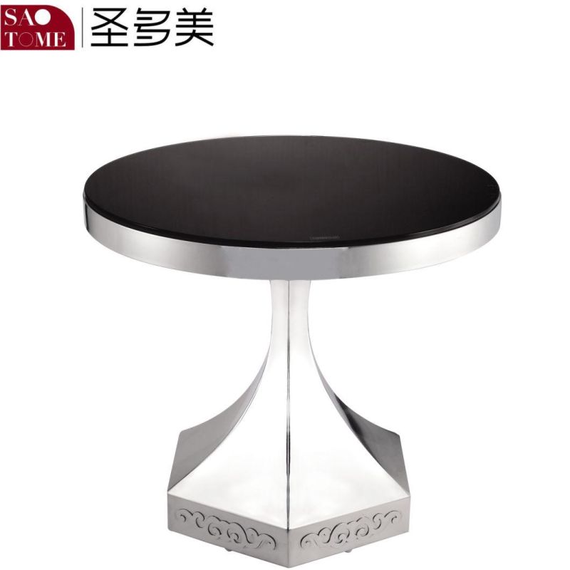 Stainless Steel Lace Round Glass Coffee Table