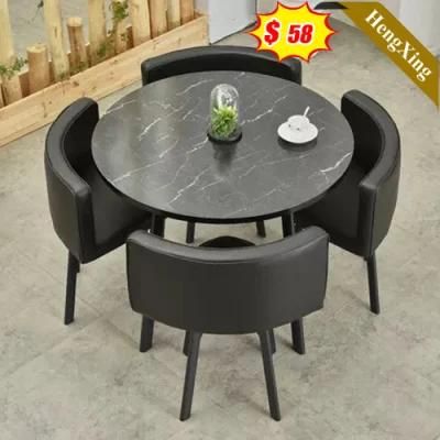 Foshan Factory Price Furniture Wooden Rectangle Tempered Black Artificial Marble Dining Table