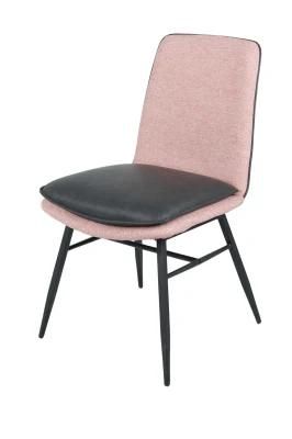 Wholesale Home Furniture Fabric Back Upholstered PU Seat Dinig Chair with Metal Legs