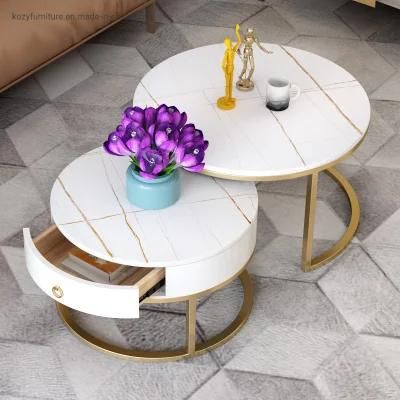 Luxury Round Coffee Table Sets Living Room Stainless Steel Furniture Marble Glass Coffee Table