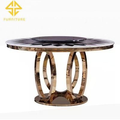 New Arrival Designed Tempered Glass Wedding Dining Table Stainless Steel Dining Table Set Gold