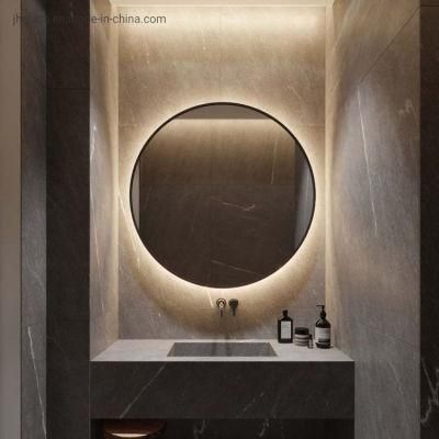 Decorative Hotel Bathroom Illuminated Metal Iron Frame Round Illuminated LED Mirror with Defogger