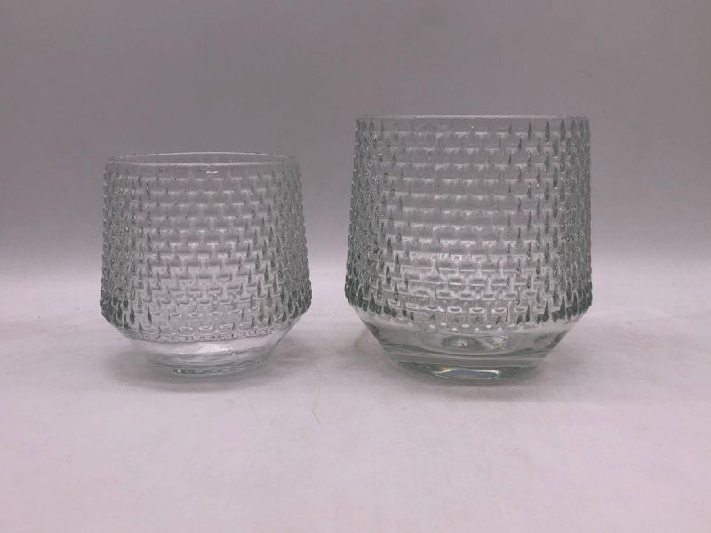 Clear Glass Candle Holder with Various Embossed Pattern