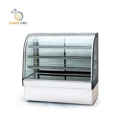 High Quality Kitchen Equipment Cake Showcase Refrigerator Curved Glass Showcase Cake Cabinet Air Cooler