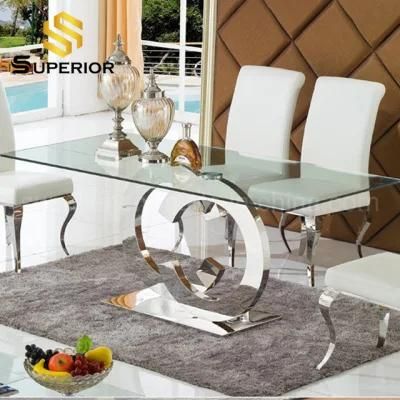 Wholesale Cheap Price Stainless Steel Dining Room Table Of Glass Top