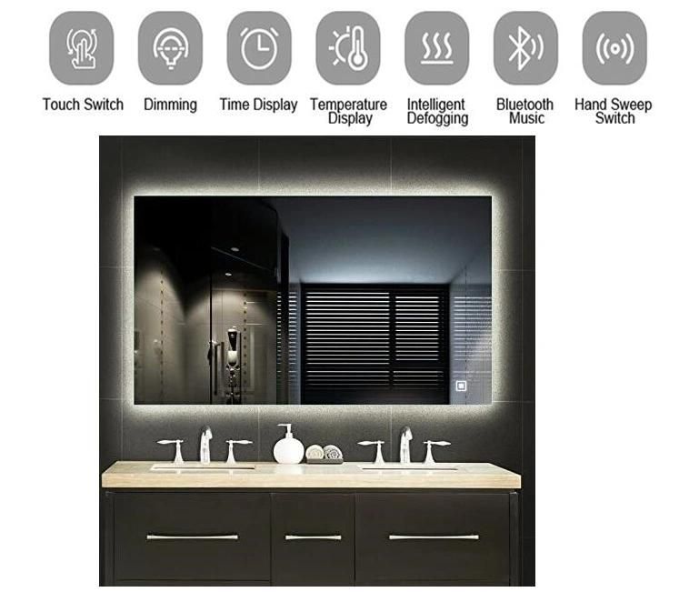 Anti Fog Hotel Vanity Wall Mounted Bath LED Mirror with Dimmer and Magnifier