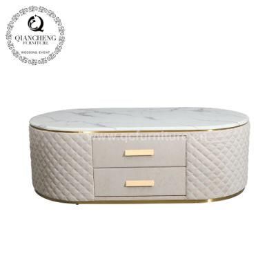 Tea Table Drawer Storage White Marble Coffee Table with Stainless Steel