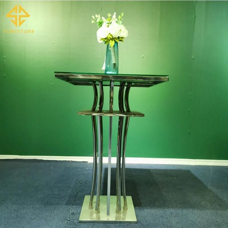 Square Cocktail Used Gold High Glass Top Bar Table