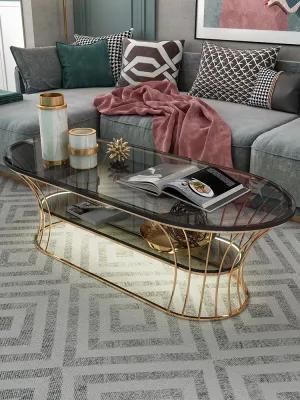 Glass Coffee Table Nordic Minimalist Modern Wrought Iron Small Apartment Living Room Double-Layer Oval Home Creative
