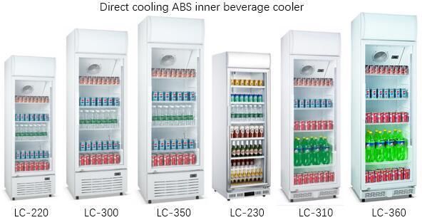High Quality Supermarket Merchandising Fan Cooling Glass Door Beverage Showcase