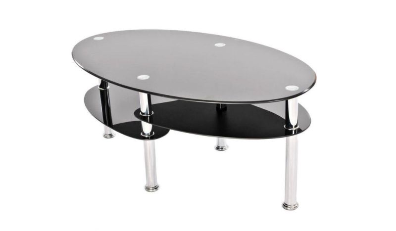 Home Living Room Hotel Restaurant Cheap Modern Oval Stainless Steel 3-Tier Modern Simple Round Square Black Clear Chromed Tempered Glass Center Coffee Table