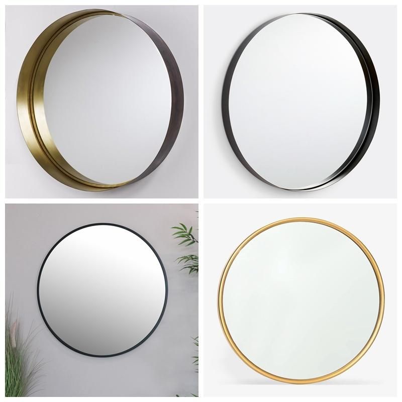 Hotel Wall Mounted Round Rectgular Black Brass Metal Aluminum Alloy Framed Bathroom Mirror for Home Decoration