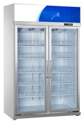 Factory Price Good Quality Supermarket Refrigerator Display Vertical Two Glass Door Upright Showcase