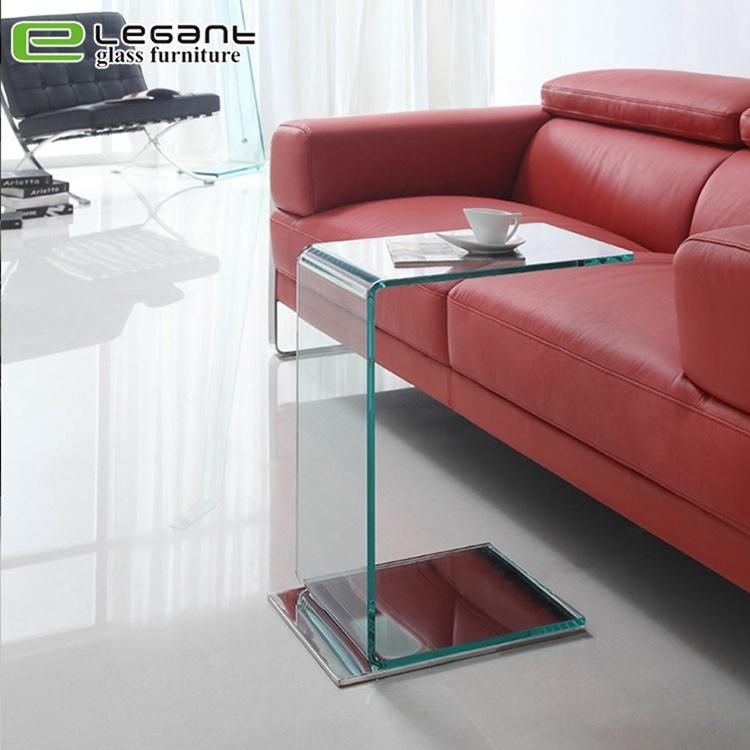 Modern Clear Curved Glass Side Table